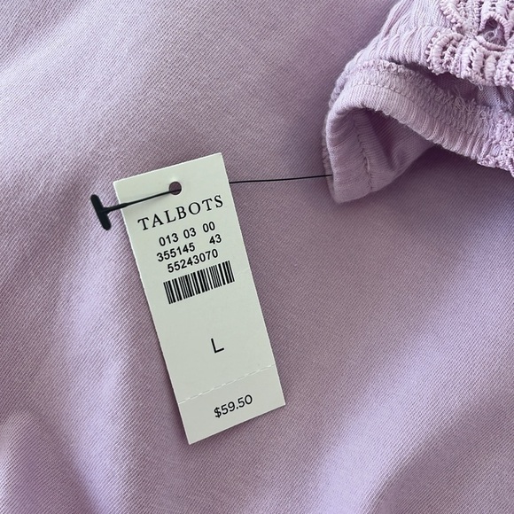 Talbots Cotton Spring Lace Trim Sleeve Top NWT Size Large - Picture 6 of 6